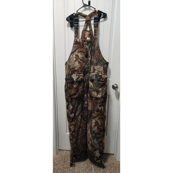 Vintage Duxbak Camo Bib Overalls Mens L 38-40 Insulated Realtree Hunting Outdoor - Picture 1 of 13